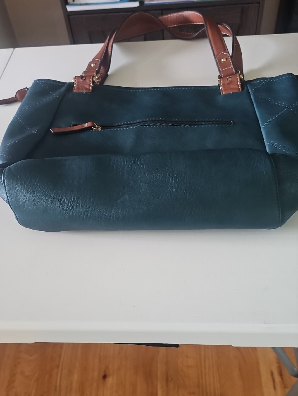 Rosetti Teal Quilted Shoulder Bag with Brown Handles - Picture 6 of 8